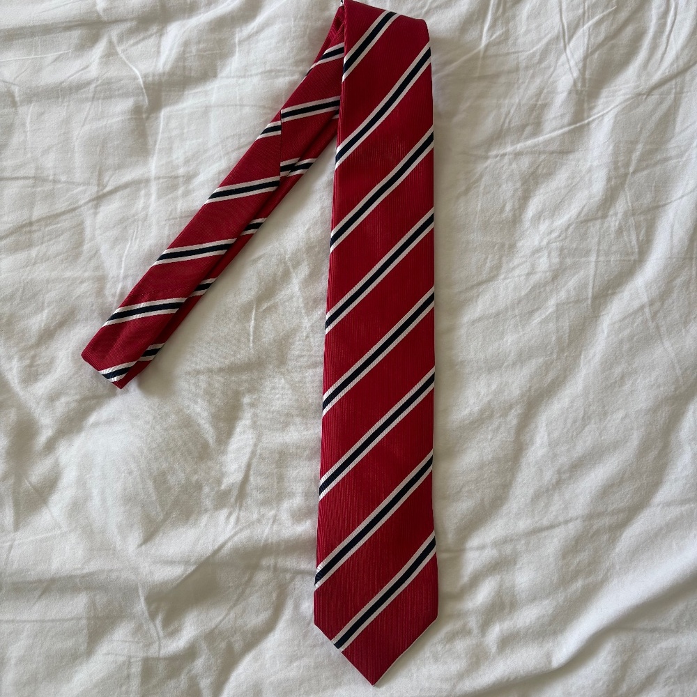 John Henric Silk Men's Neck Tie, Red Blue and White Striped